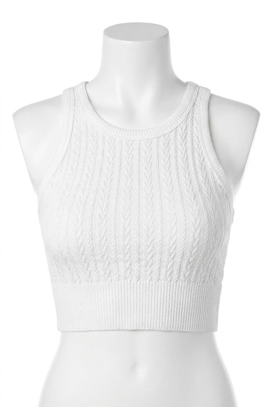NEW NIKIBIKI cable knit high neck crop top in white